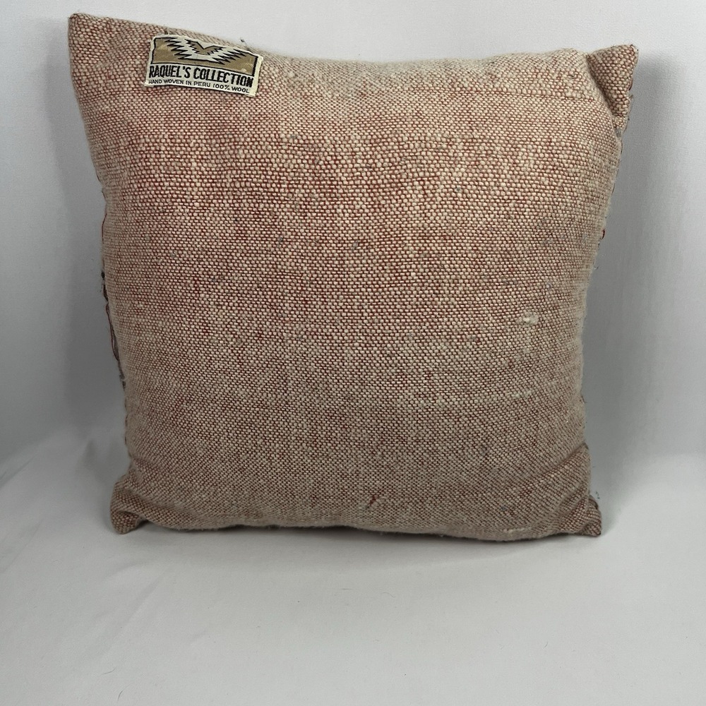 Vintage Raquel's Collection 100%‎ Wool Hand Woven Pillow 14X14 Peruvian Folk Art - Picture 6 of 7